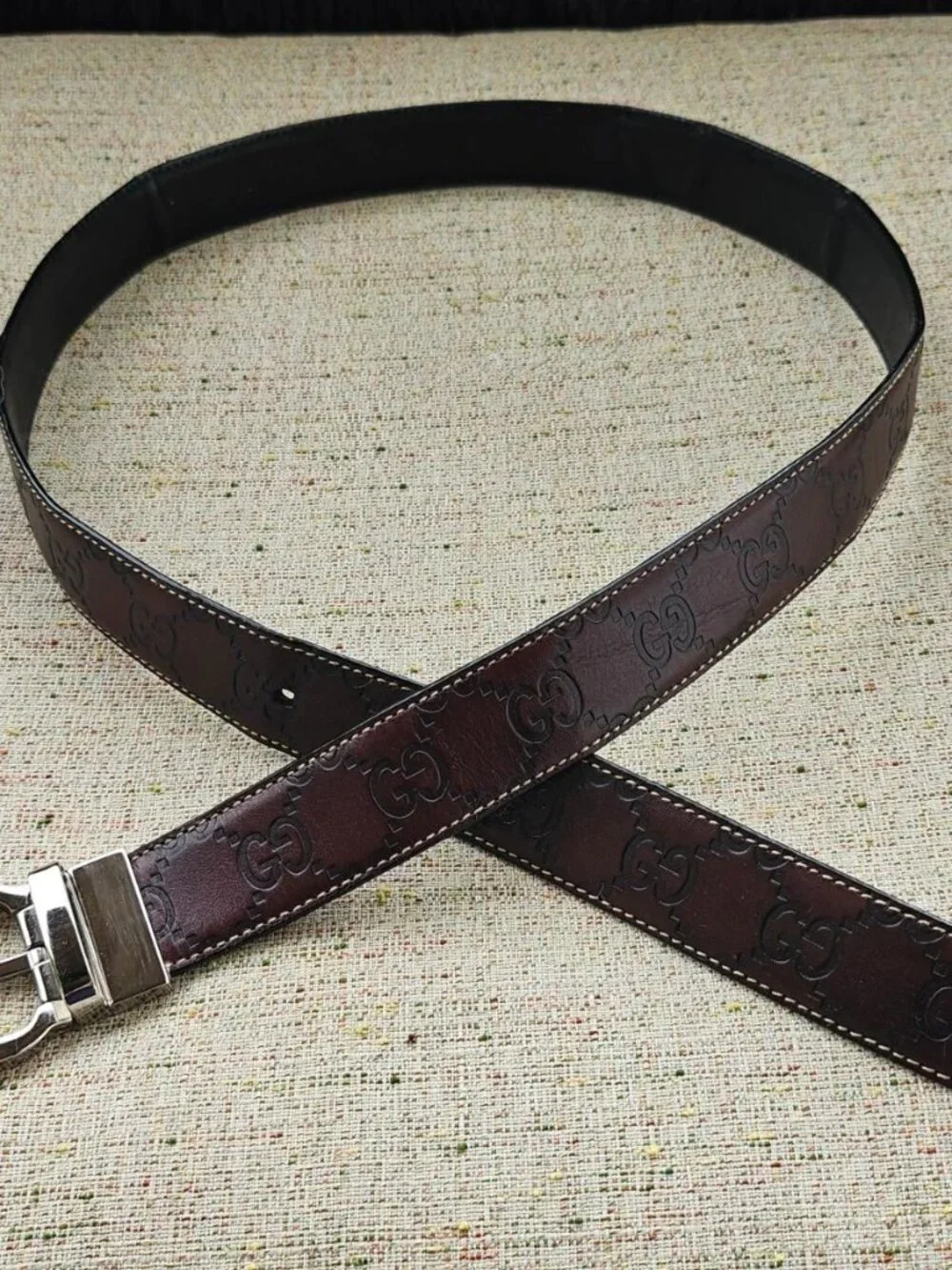 Vintage Gucci Belt Reversible Brown/Black Genuine Leather Pin Buckle Made Italy
